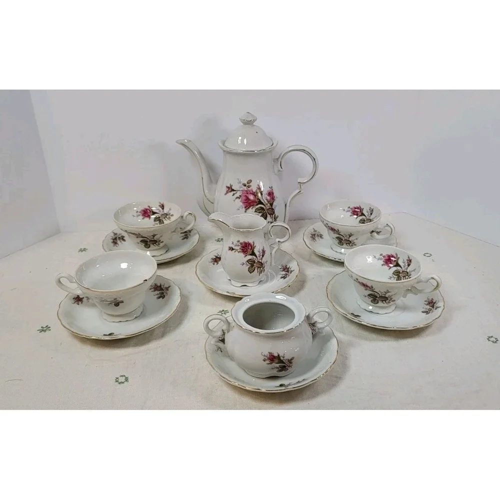 Japan‎ China Moss Rose Demitasse Tea Set Vintage (4) Four Piece Set 1940s Read